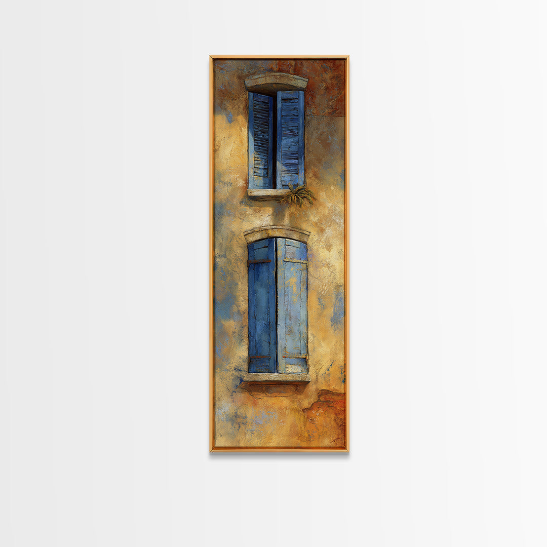 Weathered Window with Blue Shutters Canvas Print, French Country Art, Botanical Wall Art, Farmhouse Decor, Watercolor Art, FCA-1x3-9
