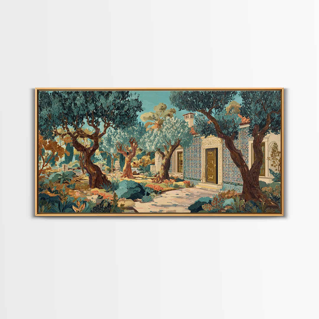 Sunlit Provence Olive Grove Framed Canvas Print, French Country Art, Neutral Decor, Farmhouse Decor, Fine Art, Country, FCA-2x1-1