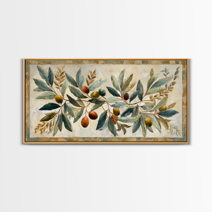 Olive Branch Wreath on Cream Ground Framed Canvas Print, French Country Art, Downloadable Art, Farmhouse Decor, Watercolor Art, FCA-2x1-18