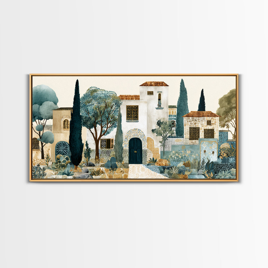 Country Lane Lined Framed Canvas Print, French Country Art, Eclectic Wall Art, Farmhouse Decor, Abstract Art, Country, FCA-2x1-19