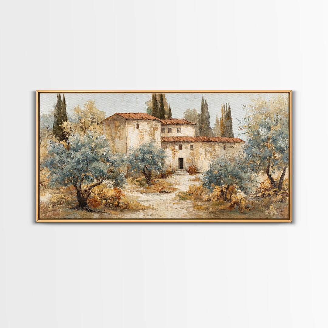Sunlit Provence Olive Grove Framed Canvas Print, French Country Art, Neutral Decor, Farmhouse Decor, Fine Art, Country, FCA-2x1-25