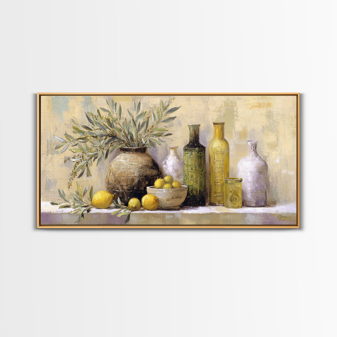 Olive Branch Wreath on Cream Ground Framed Canvas Print, French Country Art, Downloadable Art, Farmhouse Decor, Watercolor Art, FCA-2x1-42