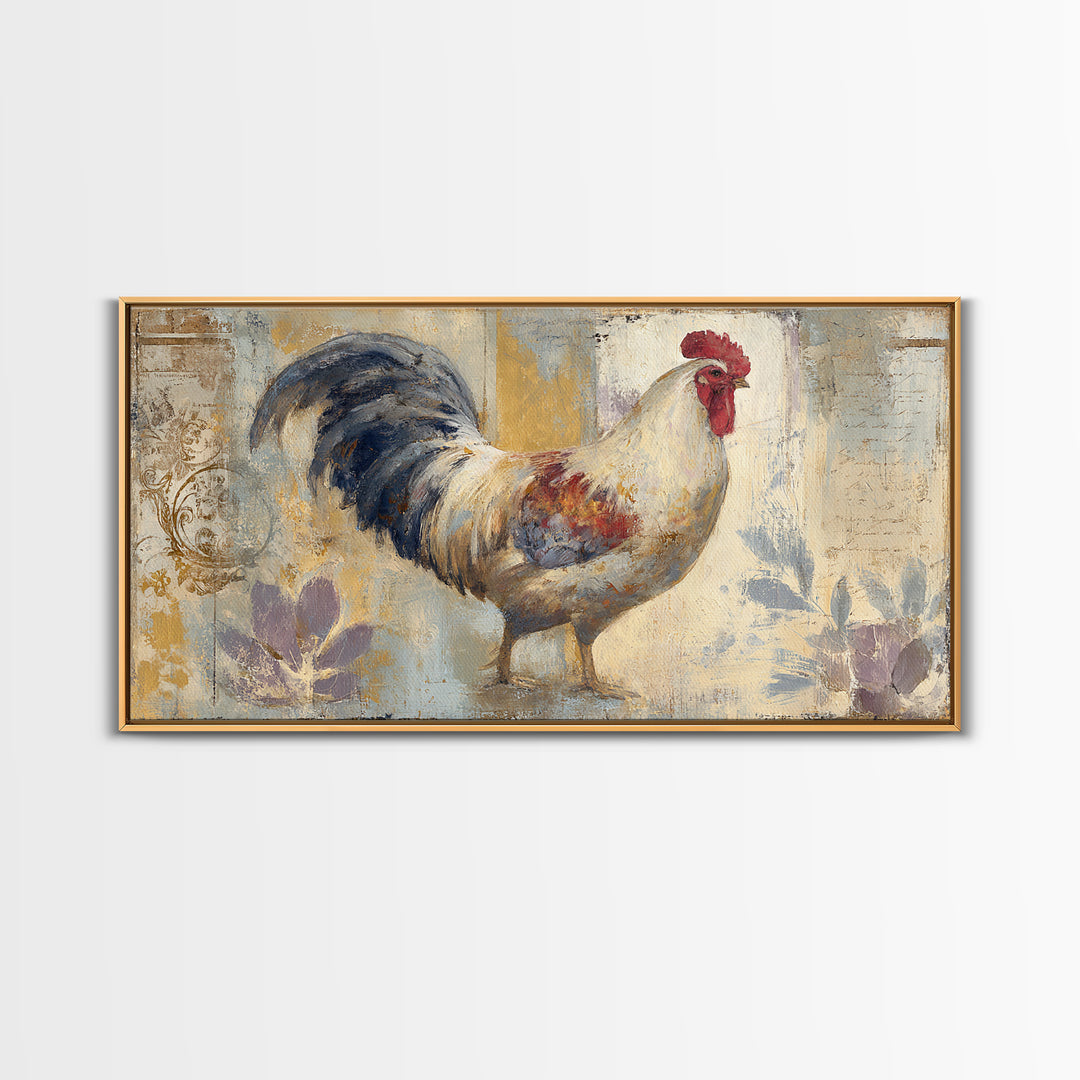 Rooster Portrait in Rustic French Palette Framed Canvas Print, French Country Art, Neutral Decor, Farmhouse Decor, Country, FCA-2x1-46