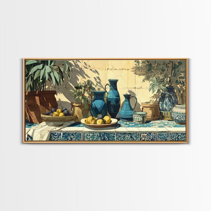 Figs on Ceramic Plate Framed Canvas Print, French Country Art, Printable Wall Art, Farmhouse Decor, Fine Art, Country, FCA-2x1-60