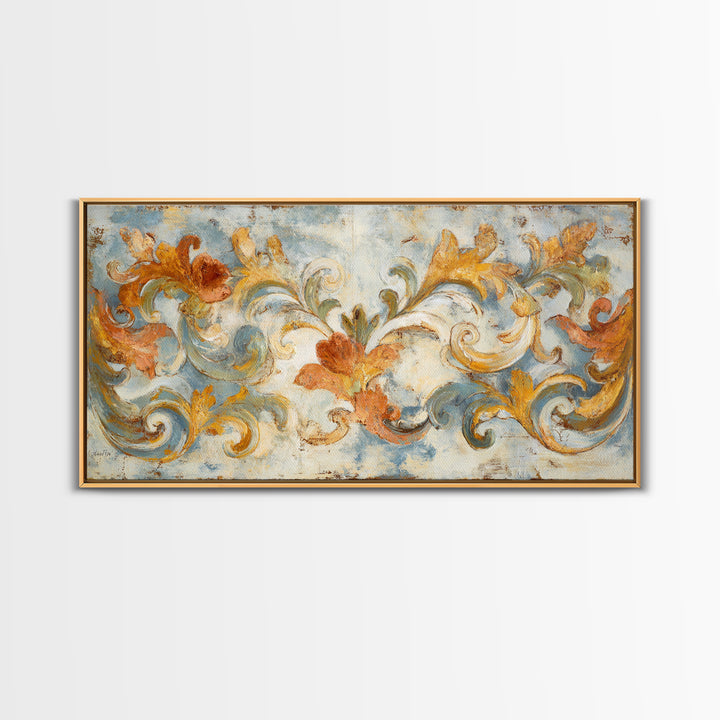 French Script Flourishes Without Readable Text Canvas Print, French Country Art, Gallery Decor, Farmhouse Decor, Oil Painting, FCA-2x1-62