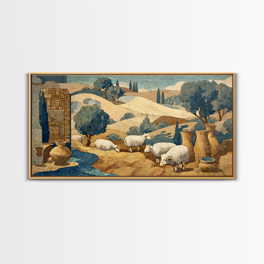Pastoral Sheep in Rolling Countryside Canvas Print, French Country Art, Statement Artwork, Farmhouse Decor, Fine Art, Country, FCA-2x1-82