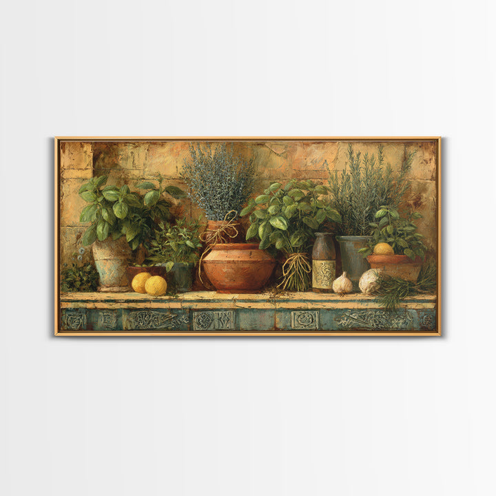 Farmhouse Kitchen Herbs Tied Framed Canvas Print, French Country Art, Above Bed Art, Farmhouse Decor, Fine Art, Country, FCA-2x1-9