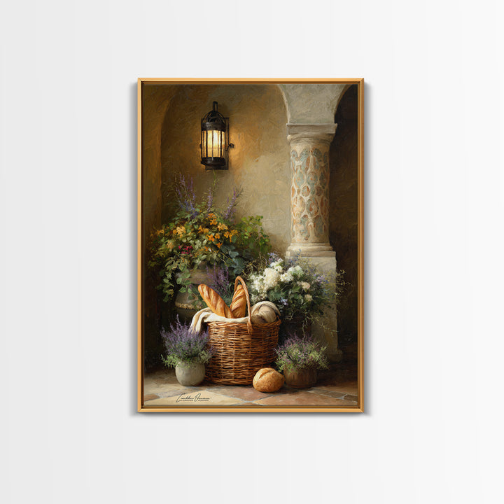 French Market Basket Canvas Print, French Country Art, Printable Art, Farmhouse Decor, Oil Painting, Country, Eclectic Wall Art, FCA-2x3-15
