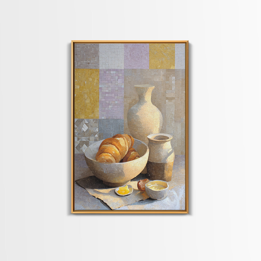 Caf Au Lait Bowl Framed Canvas Print, French Country Art, Above Bed Art, Farmhouse Decor, Watercolor Art, Country, FCA-2x3-18