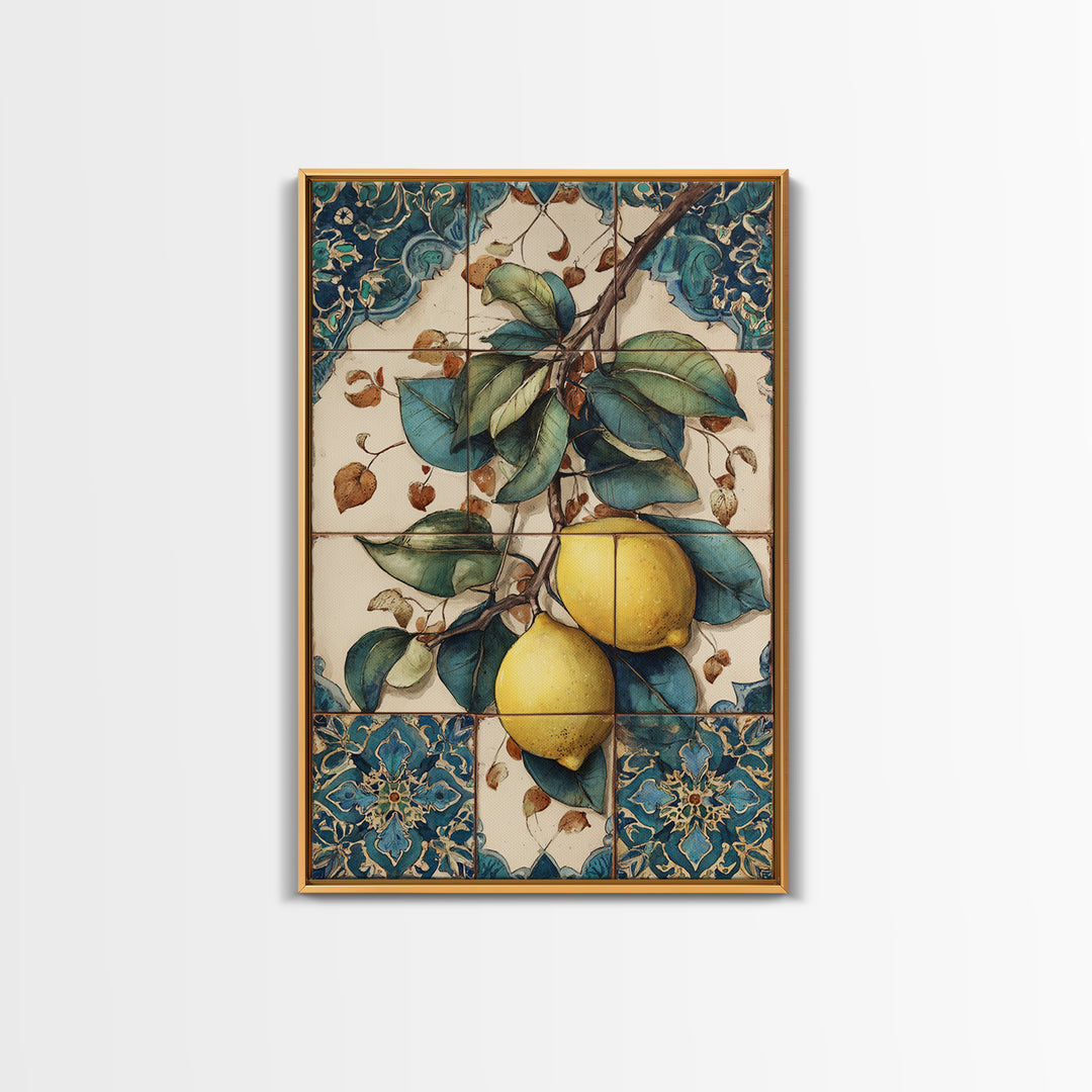 Aged Botanical Plate of Lemons and Leaves Canvas Print, French Country Art, Modern Decor, Farmhouse Decor, Country, FCA-2x3-20
