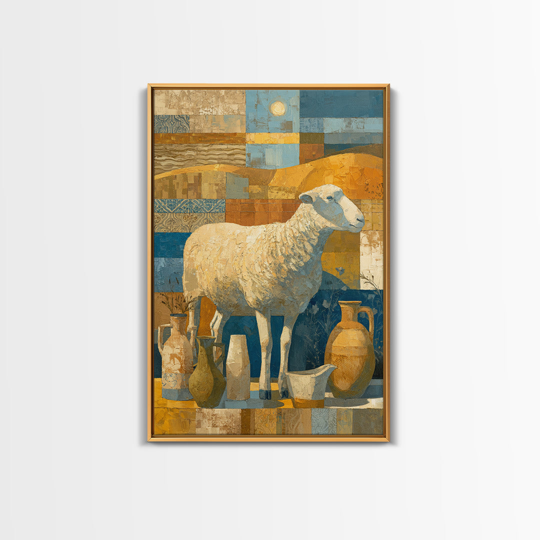 Pastoral Sheep in Rolling Countryside Framed Canvas Print, French Country Art, Home Decor, Farmhouse Decor, Fine Art, Country, FCA-2x3-22