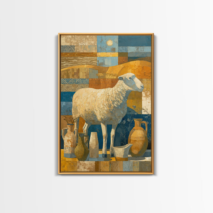 Pastoral Sheep in Rolling Countryside Framed Canvas Print, French Country Art, Home Decor, Farmhouse Decor, Fine Art, Country, FCA-2x3-22