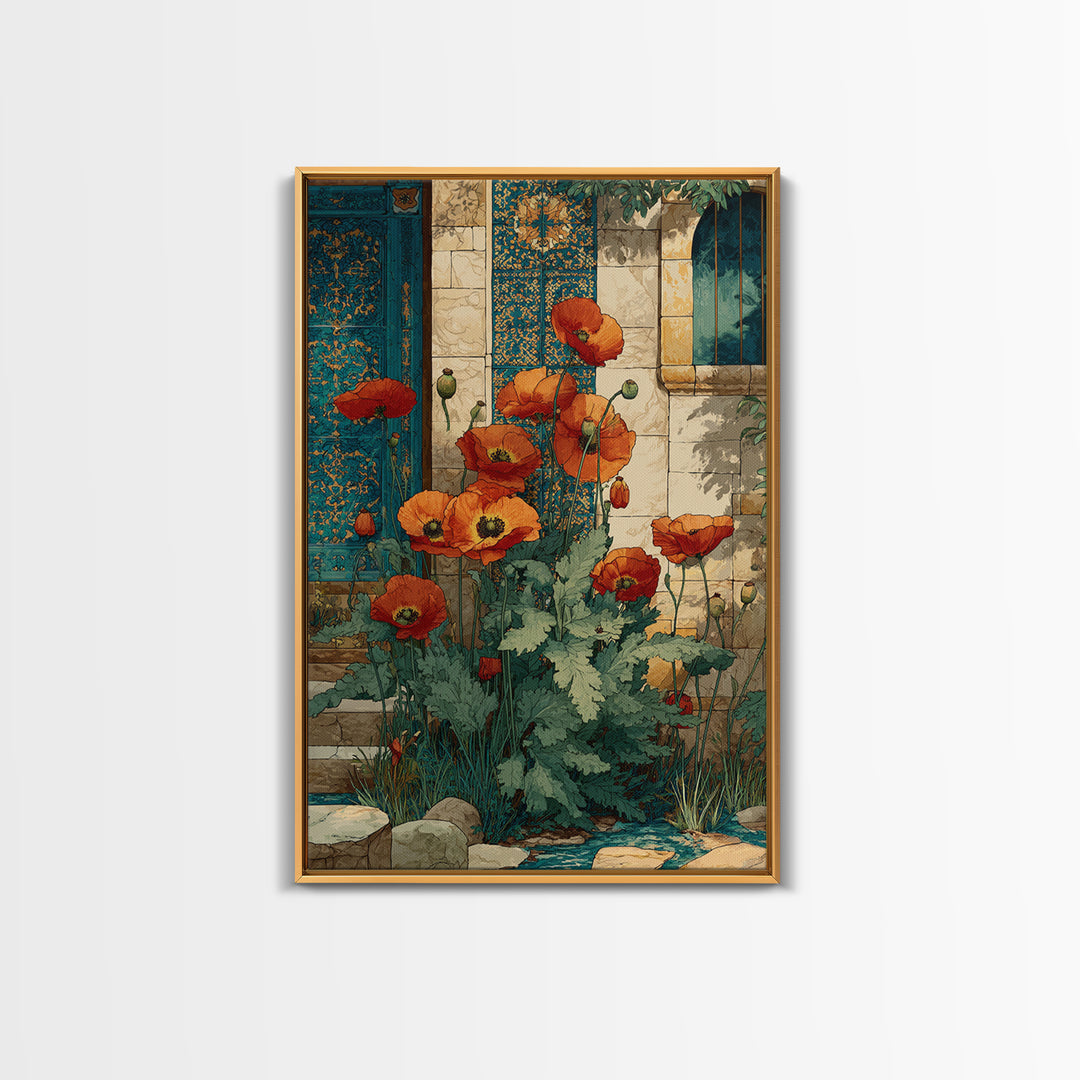 Poppies Beside a Stone Garden Wall Canvas Print, French Country Art, Coastal Wall Art, Farmhouse Decor, Fine Art, Country, FCA-2x3-23