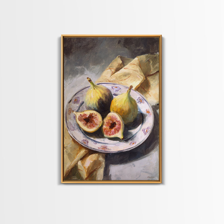 Figs on Ceramic Plate Framed Canvas Print, French Country Art, Digital Wall Art, Farmhouse Decor, Abstract Art, Country, FCA-2x3-24
