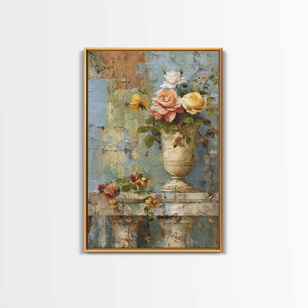 Ch Teau Garden Urn Framed Canvas Print, French Country Art, Digital Wall Art, Farmhouse Decor, Watercolor Art, Country, FCA-2x3-3