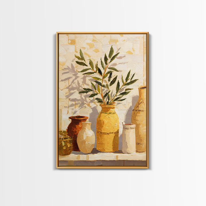 Olive Branch Wreath on Cream Ground Framed Canvas Print, French Country Art, Downloadable Art, Farmhouse Decor, Oil Painting, FCA-2x3-30