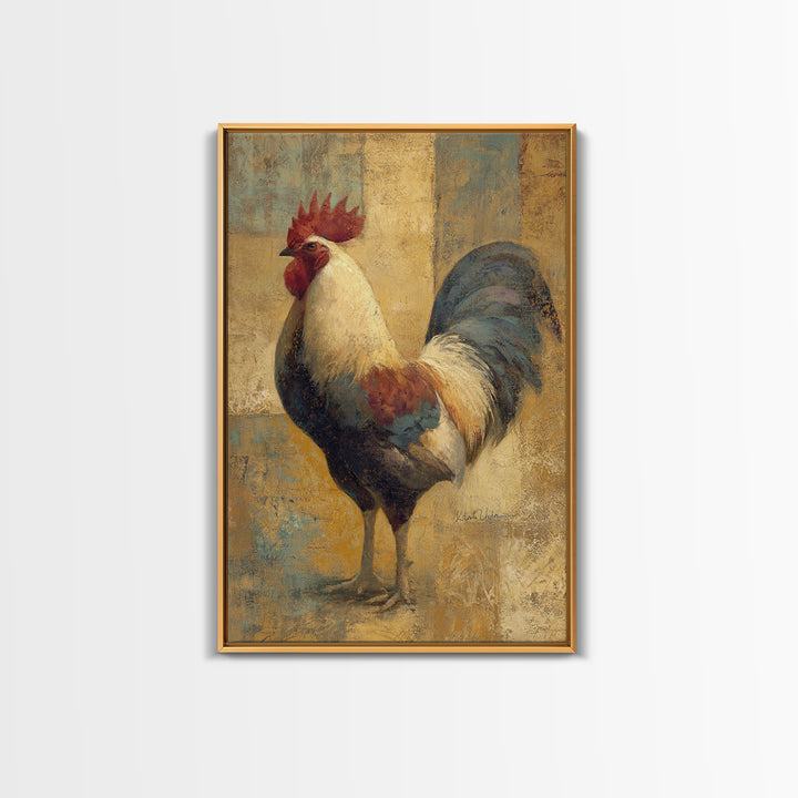 Rooster Portrait in Rustic French Palette Framed Canvas Print, French Country Art, Neutral Decor, Farmhouse Decor, Oil Painting, FCA-2x3-34