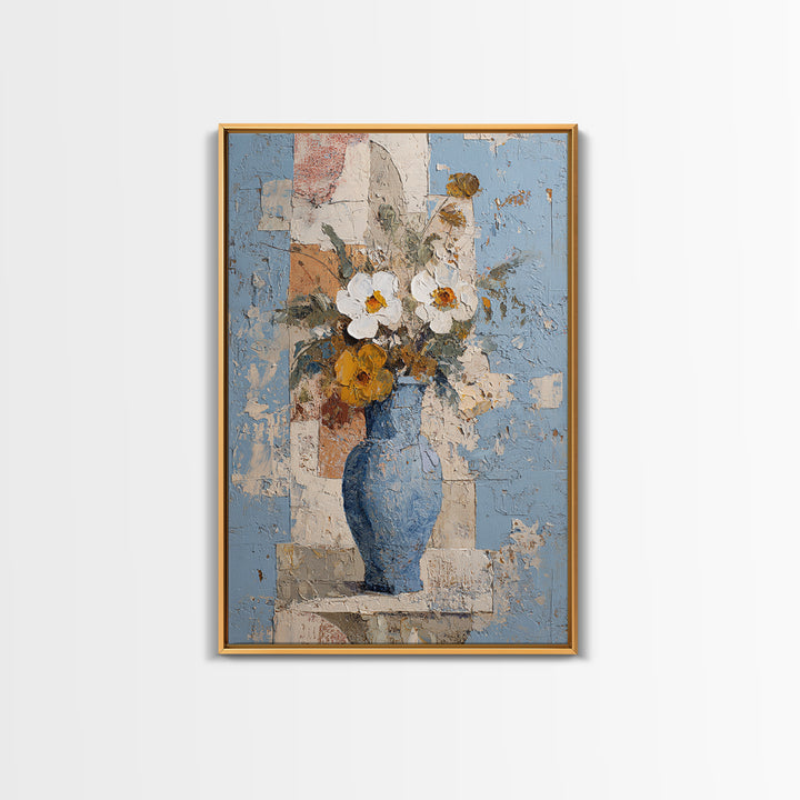 Blue and White Ceramic Pitcher Canvas Print, French Country Art, Botanical Wall Art, Farmhouse Decor, Watercolor Art, Country, FCA-2x3-35