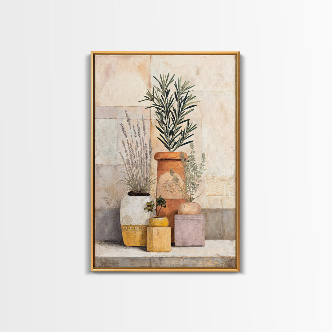 Terra Cotta Pots Framed Canvas Print, French Country Art, Eclectic Wall Art, Farmhouse Decor, Fine Art, Country, Modern Decor, FCA-2x3-43