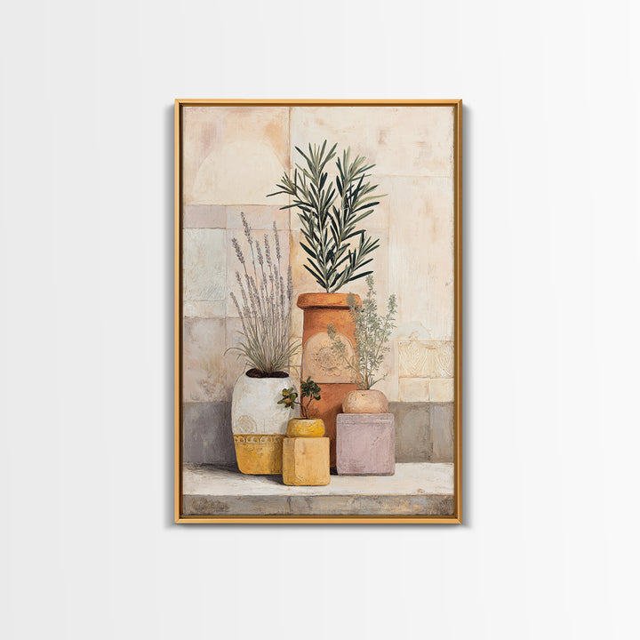 Terra Cotta Pots Framed Canvas Print, French Country Art, Eclectic Wall Art, Farmhouse Decor, Fine Art, Country, Modern Decor, FCA-2x3-43