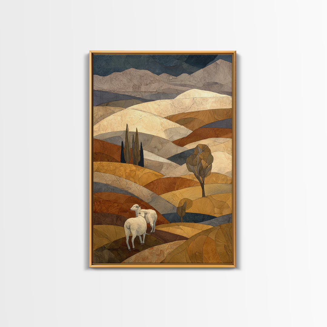 Pastoral Sheep in Rolling Countryside Framed Canvas Print, French Country Art, Home Decor, Farmhouse Decor, Fine Art, Country, FCA-2x3-46