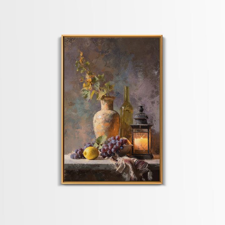 Grapes and Wine Still Life Canvas Print, French Country Art, Art Print, Farmhouse Decor, Fine Art, Country, Digital Wall Art, FCA-2x3-65