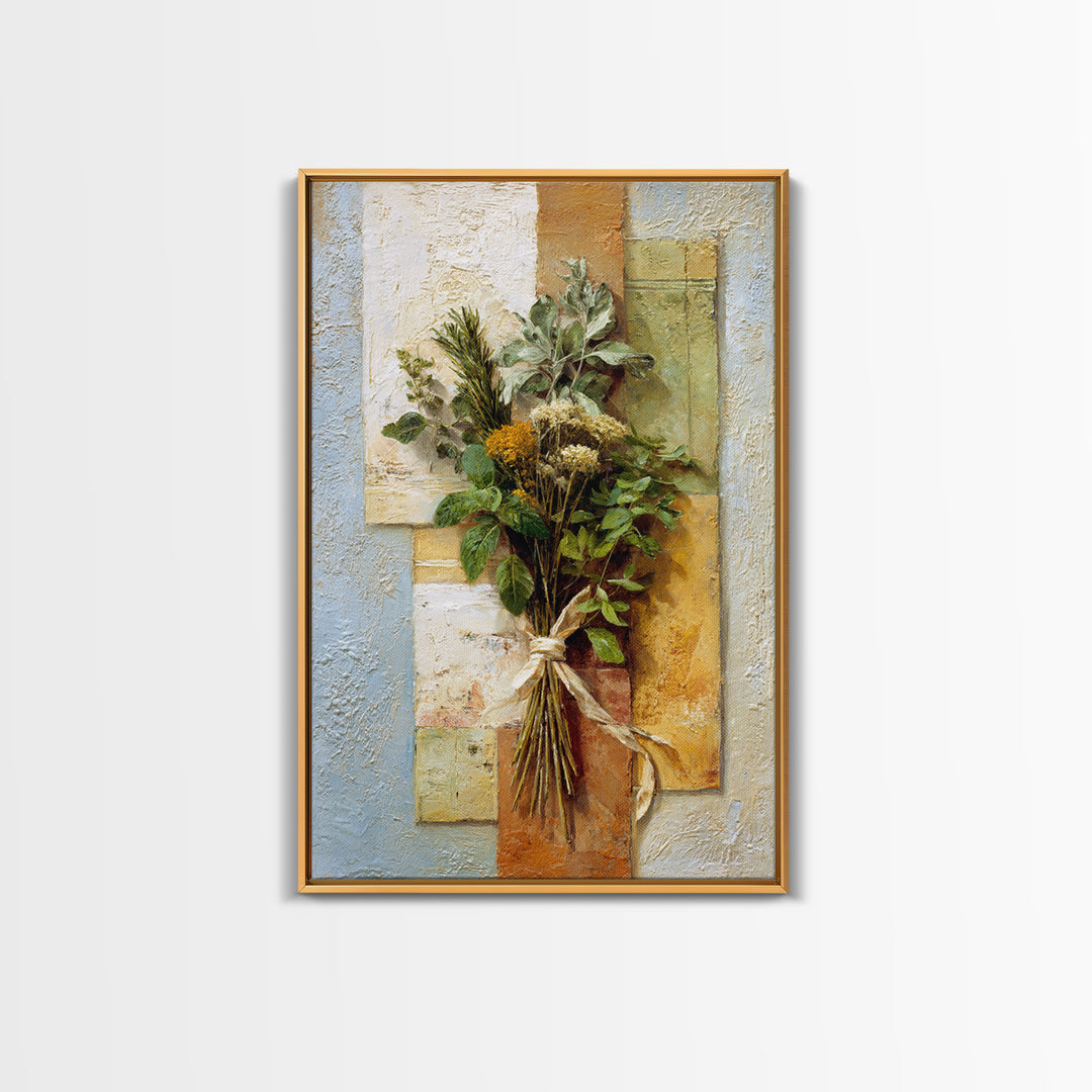 Farmhouse Kitchen Herbs Tied Framed Canvas Print, French Country Art, Room Decor, Farmhouse Decor, Fine Art, Country, FCA-2x3-69
