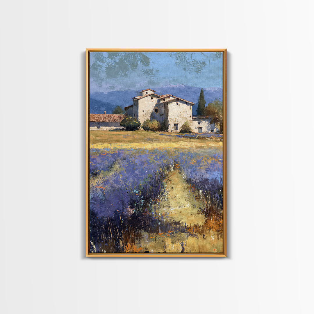 Lavender Field with Distant Stone Farmhouse Canvas Print, French Country Art, Wall Decor, Farmhouse Decor, Fine Art, Country, FCA-2x3-9