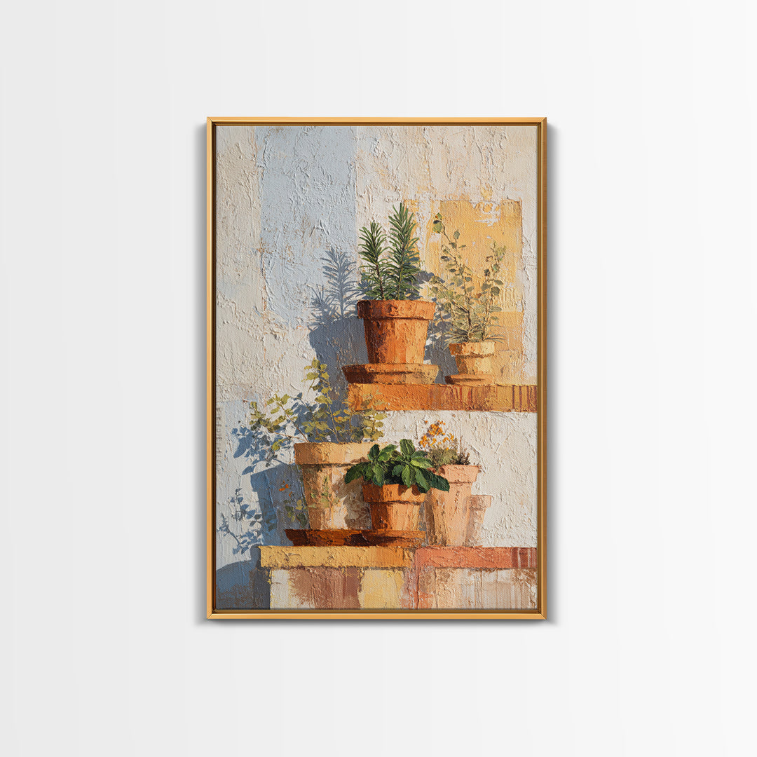 Terra Cotta Pots Canvas Print, French Country Art, Luxury Decor, Farmhouse Decor, Country, Oil Painting, Digital Wall Art, FCA-2x3-91