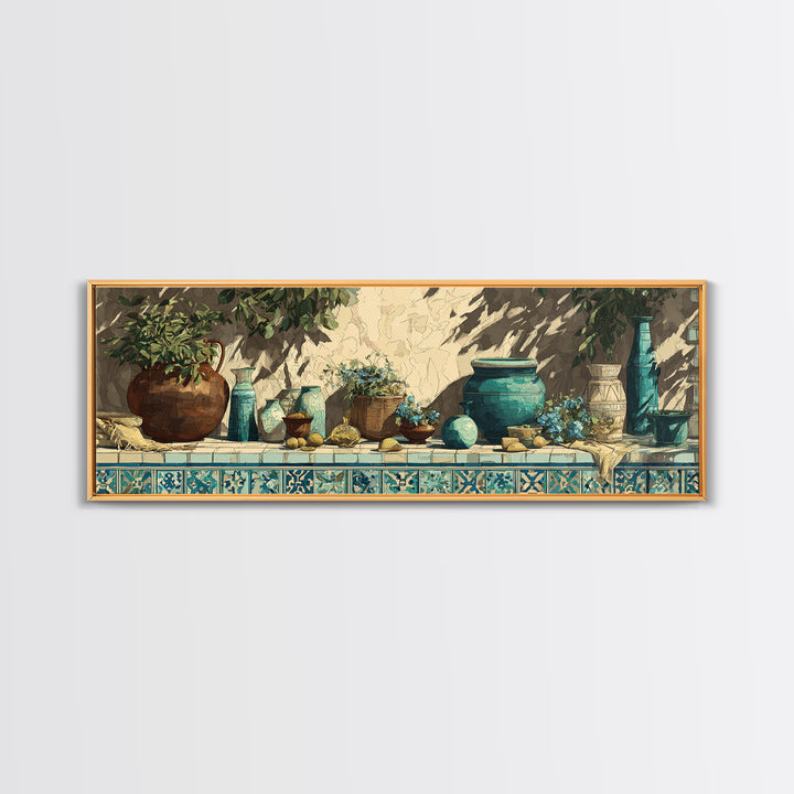 Antique Copper Pot and Flowers Still Life Canvas Print, French Country Art, Coastal Wall Art, Farmhouse Decor, Country, FCA-3x1-16