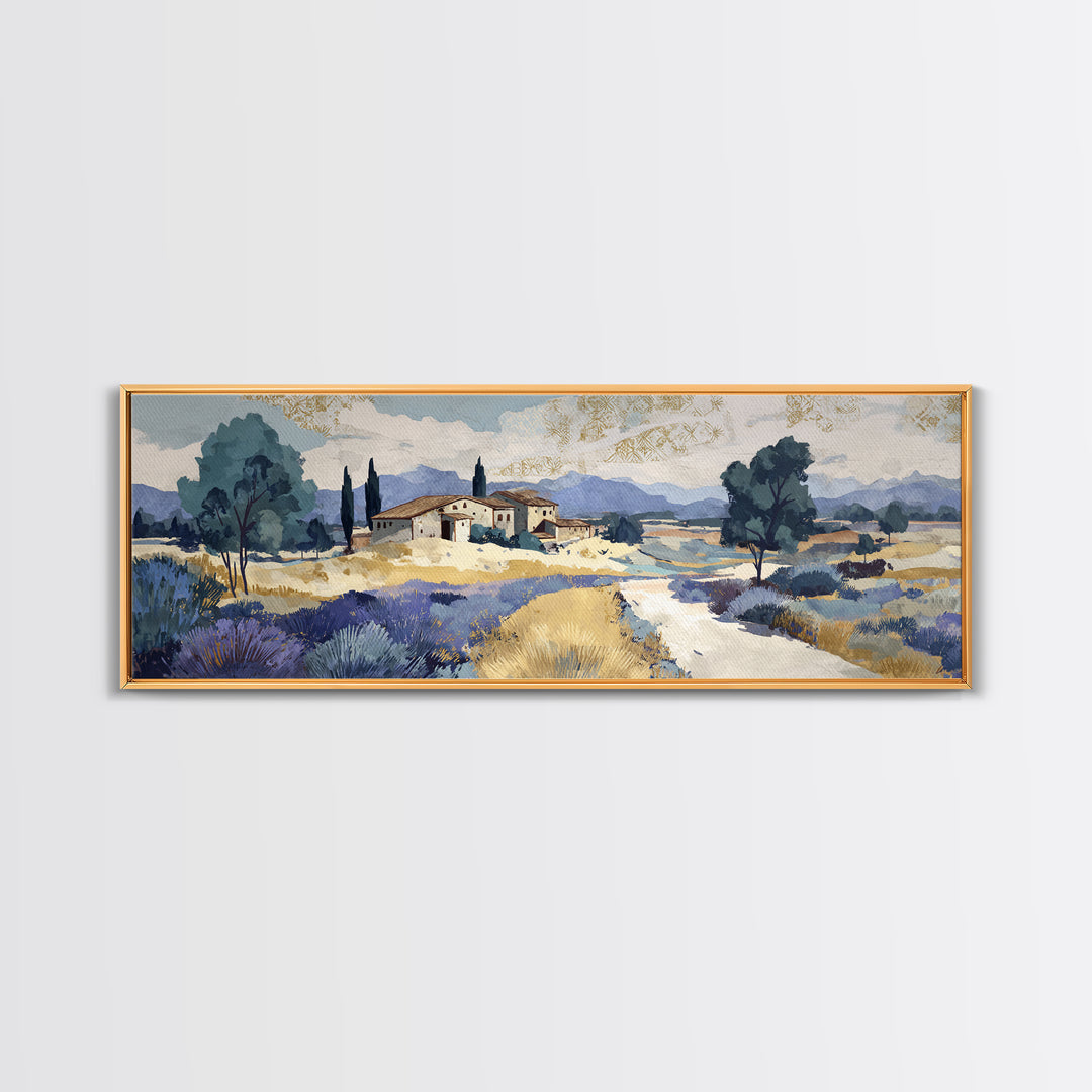 Lavender Field with Distant Stone Farmhouse Canvas Print, French Country Art, Printable Wall Art, Farmhouse Decor, Country, FCA-3x1-17
