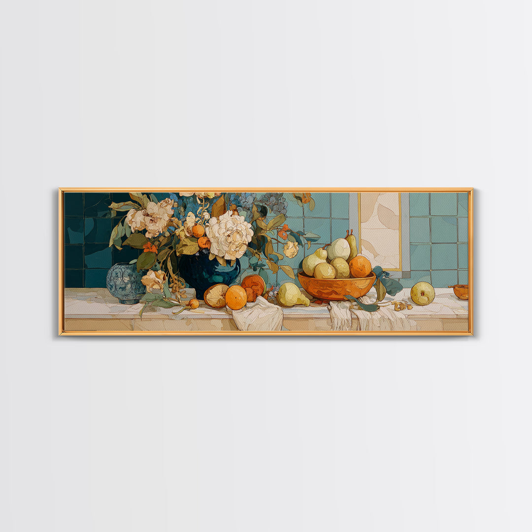 Pear Still Life on Linen Tablecloth Canvas Print, French Country Art, French Country, Farmhouse Decor, Fine Art, Country, FCA-3x1-20