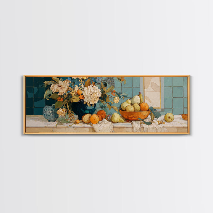 Pear Still Life on Linen Tablecloth Canvas Print, French Country Art, French Country, Farmhouse Decor, Fine Art, Country, FCA-3x1-20