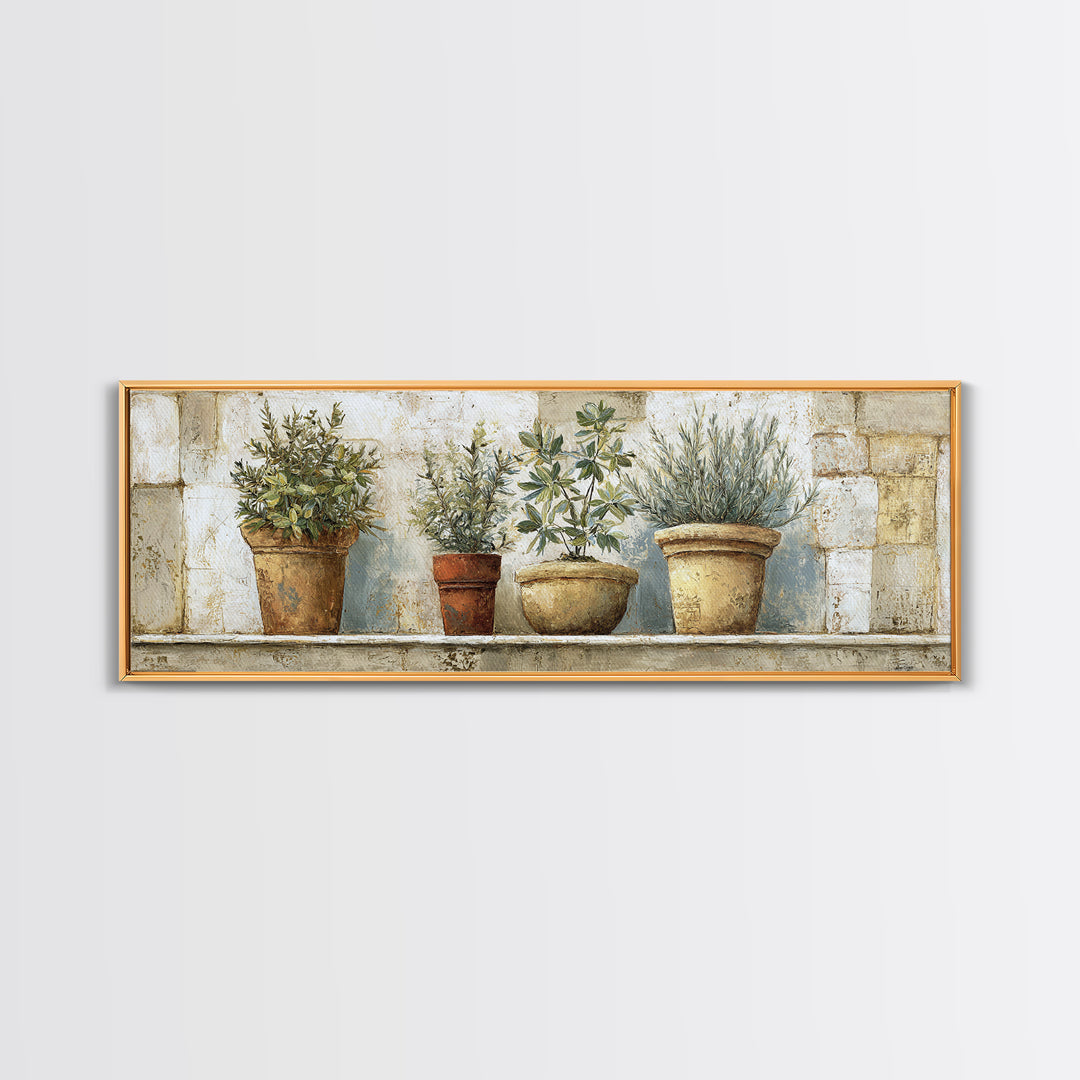 Terra Cotta Pots Canvas Print, French Country Art, Farmhouse Wall Art, Farmhouse Decor, Fine Art, Country, Boho Decor, FCA-3x1-3