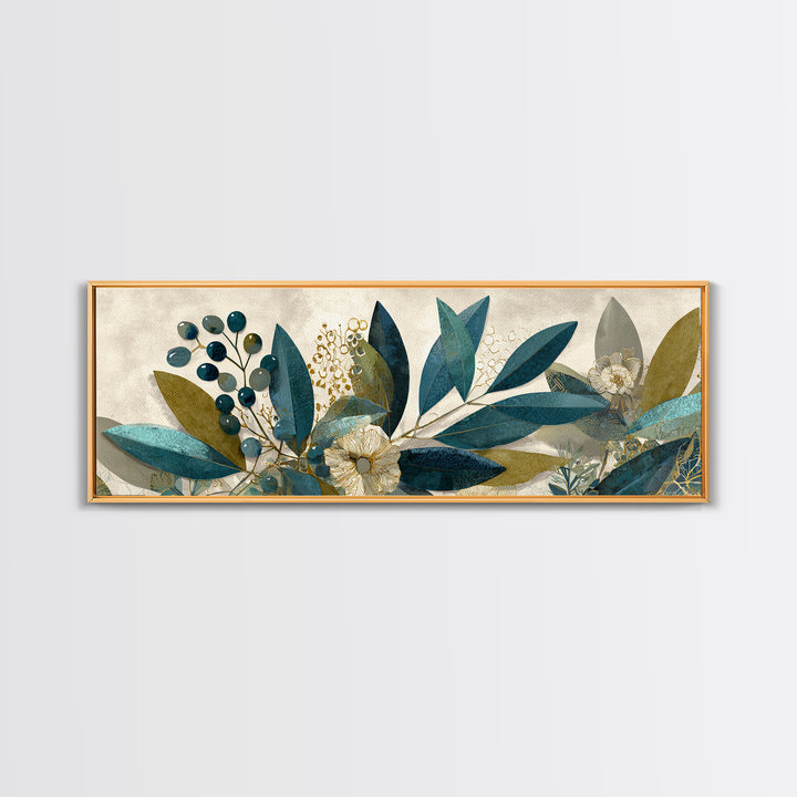 Olive Branch Wreath on Cream Ground Canvas Print, French Country Art, Minimalist Decor, Farmhouse Decor, Oil Painting, Country, FCA-3x1-38