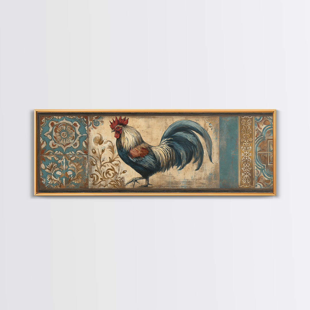 Rooster Portrait in Rustic French Palette Canvas Print, French Country Art, Farmhouse Decor, Oil Painting, Country, FCA-3x1-42