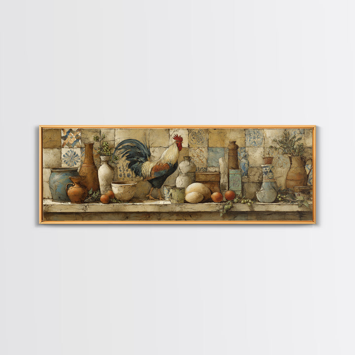 Rooster Portrait in Rustic French Palette Canvas Print, French Country Art, Farmhouse Decor, Oil Painting, Country, FCA-3x1-66