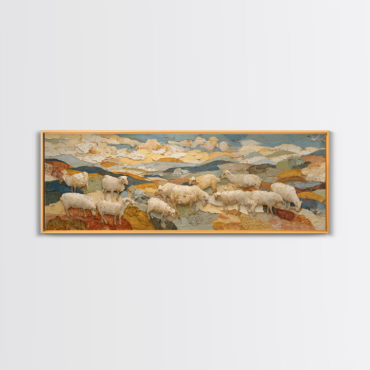 Pastoral Sheep in Rolling Countryside Canvas Print, French Country Art, Statement Artwork, Farmhouse Decor, Fine Art, Country, FCA-3x1-78