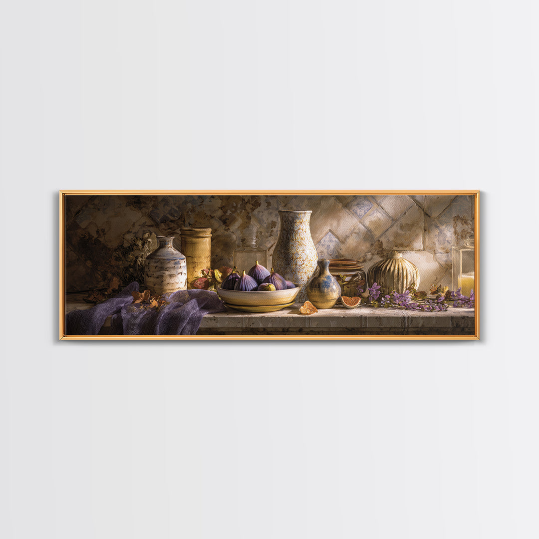 Figs on Ceramic Plate Canvas Print, French Country Art, Landscape Painting, Farmhouse Decor, Abstract Art, Country, FCA-3x1-8