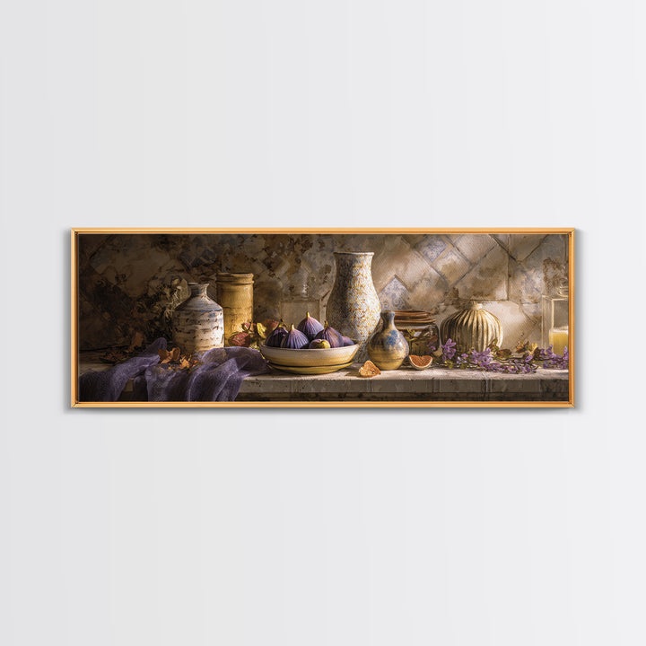 Figs on Ceramic Plate Canvas Print, French Country Art, Landscape Painting, Farmhouse Decor, Abstract Art, Country, FCA-3x1-8