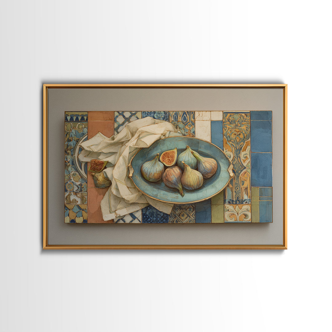 Figs on Ceramic Plate Framed Canvas Print, French Country Art, Room Decor, Farmhouse Decor, Abstract Art, Country, FCA-3x2-20