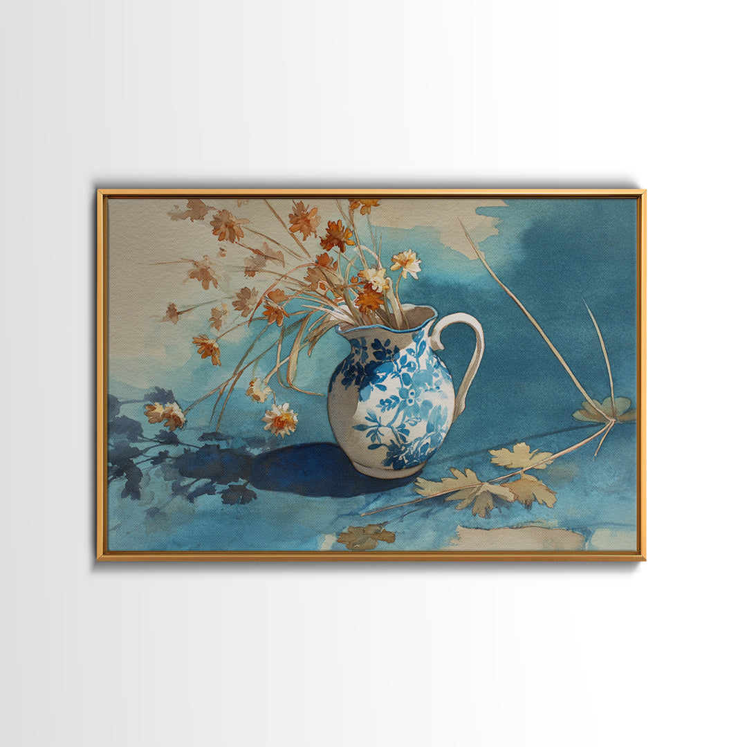 Weathered Window with Blue Shutters Framed Canvas Print, French Country Art, Digital Art, Farmhouse Decor, Abstract Art, FCA-3x2-25