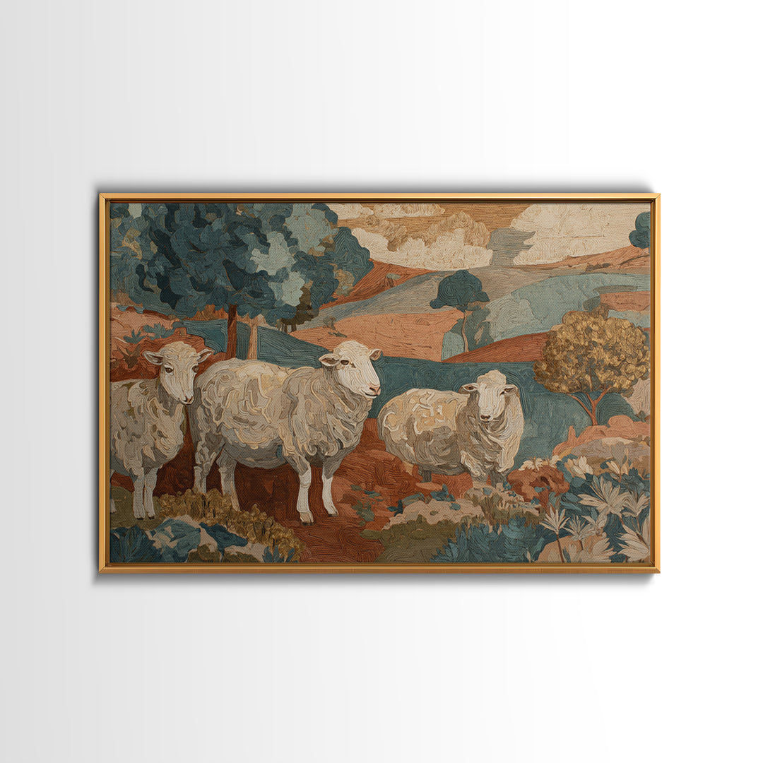 Pastoral Sheep in Rolling Countryside Canvas Print, French Country Art, Digital Prints, Farmhouse Decor, Fine Art, Country, FCA-3x2-42