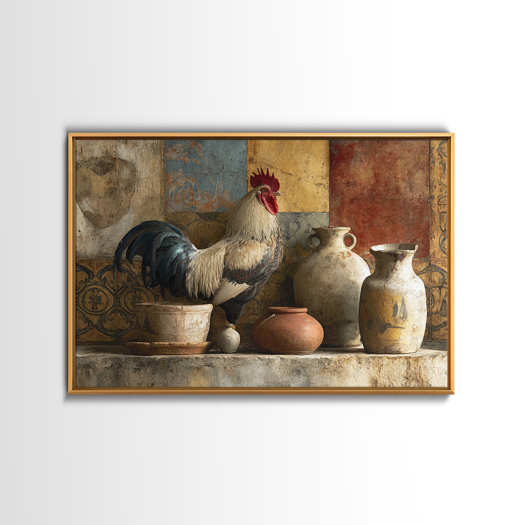 Rooster Portrait in Rustic French Palette Canvas Print, French Country Art, Original Painting, Farmhouse Decor, Country, FCA-3x2-54