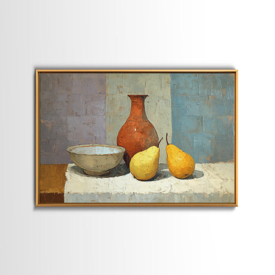 Pear Still Life on Linen Tablecloth Canvas Print, French Country Art, Printable Art, Farmhouse Decor, Abstract Art, Country, FCA-3x2-56