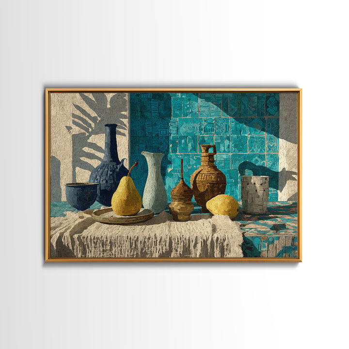 Pear Still Life on Linen Tablecloth Canvas Print, French Country Art, Farmhouse Wall Decor, Farmhouse Decor, Country, FCA-3x2-80