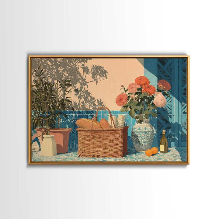 French Market Basket Canvas Print, French Country Art, Landscape Painting, Farmhouse Decor, Oil Painting, Country, FCA-3x2-83