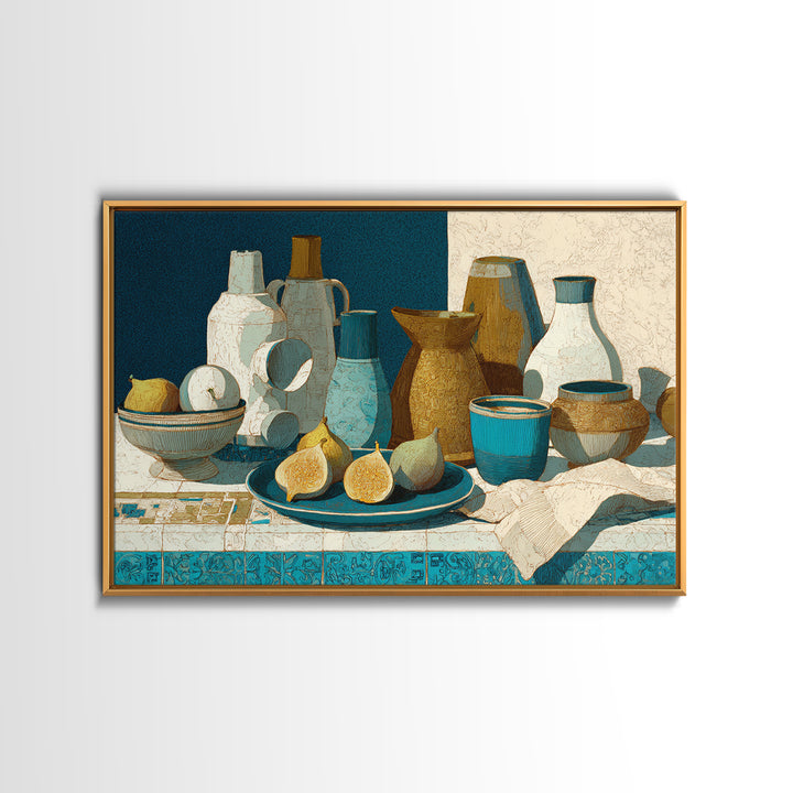Figs on Ceramic Plate Framed Canvas Print, French Country Art, Digital Art Prints, Farmhouse Decor, Abstract Art, Country, FCA-3x2-92