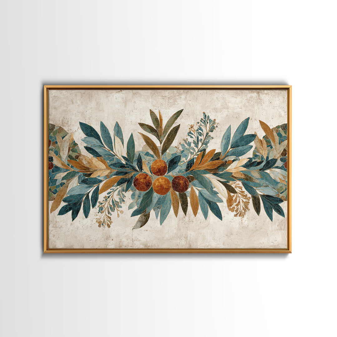 Olive Branch Wreath on Cream Ground Canvas Print, French Country Art, Printable Art, Farmhouse Decor, Oil Painting, Country, FCA-3x2-98
