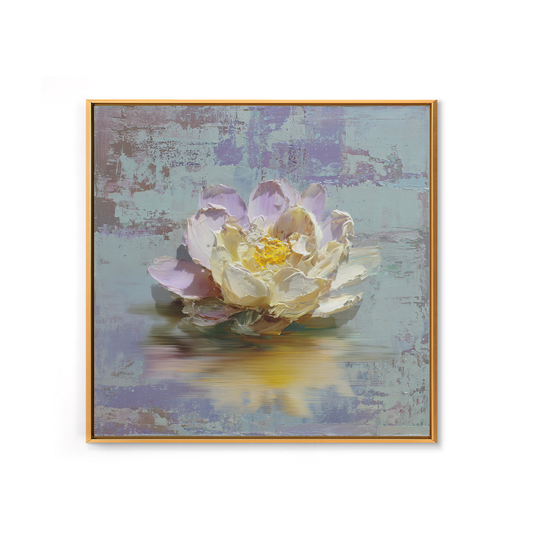 Lotus Blossom Floating on Still Water Canvas Print, Floral Art, Art Nouveau Locket, Living Room Decor, Fine Art, Bloom, FLO-1x1-14